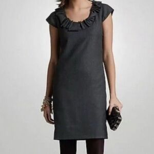 NWT J. Crew Gray Ruffle Neck Shift Cap Sleeve Midi Dress Size 8